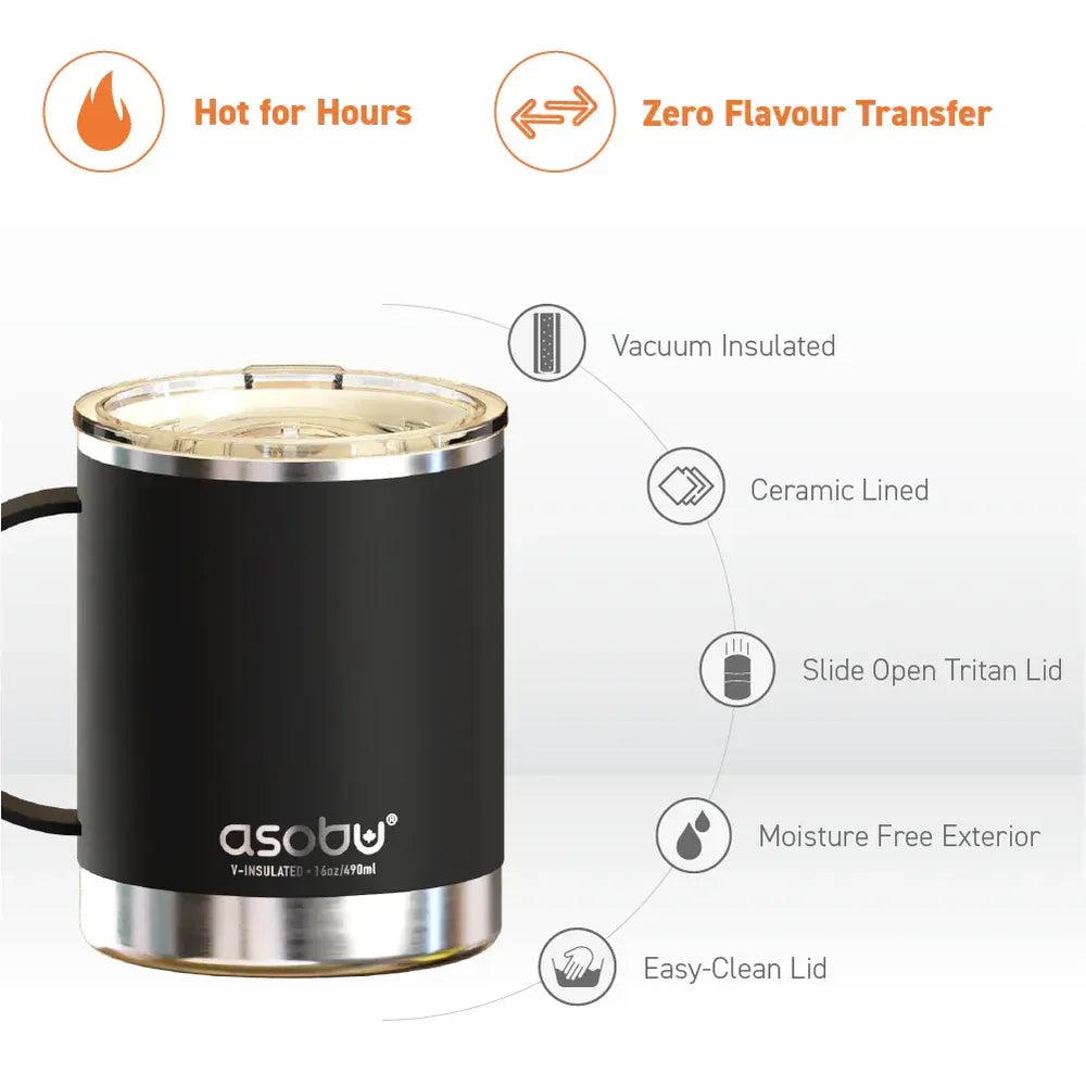 Asobu Insulated Stainless Steel Ceramic-Coated Coffee Mug - Black