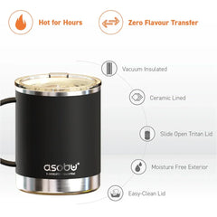 Asobu Insulated Stainless Steel Ceramic-Coated Coffee Mug - Black